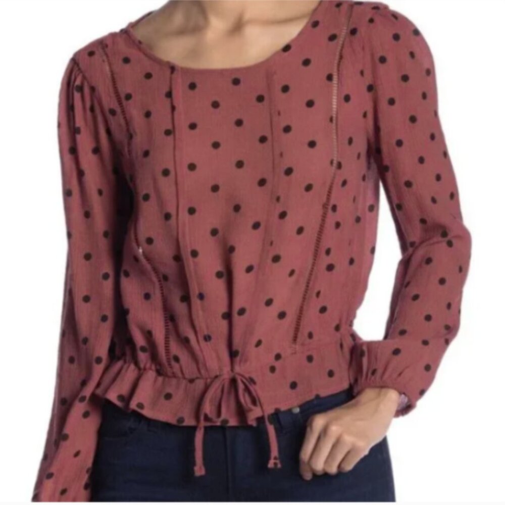 Elodie Gauzy Cinch Waist Polka Dot Blouse Sz S #217D